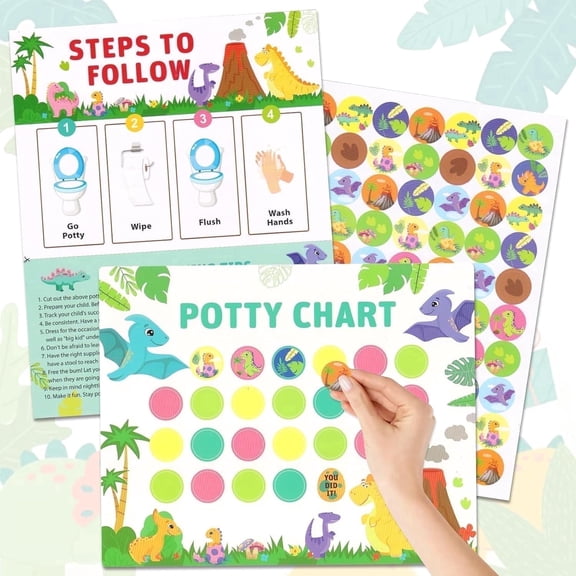 HuiJuMei 10pcs Potty Training Stickers Chart, Cartoon Dinosaur Theme Toilet Training Reward Chart Potty Reward Chart for Toilet Success