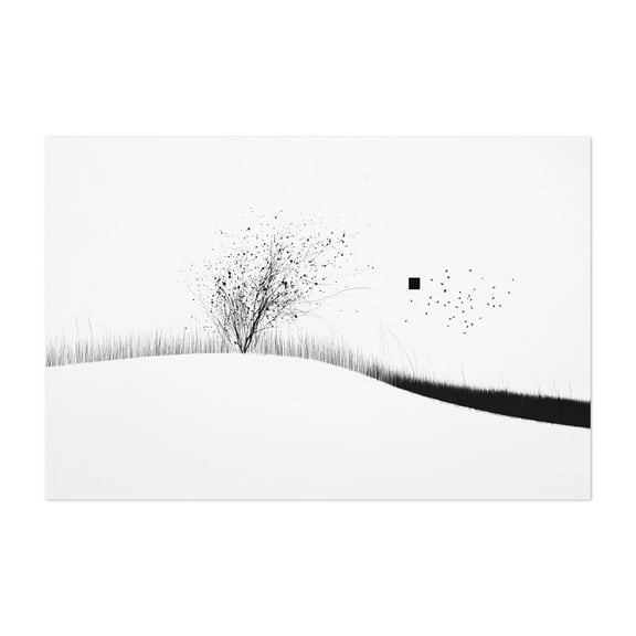 Fine Line Mountain & Tree Art - Line Drawing Unframed Wall Art Print 5 x 7 inches