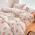 thumbnail image 3 of Juego de 4 fundas de edredón sin relleno, estilo coreano, tamaño Queen, para niñas y niños, juego de sábanas planas, fundas de almohada y colcha, 3 of 5