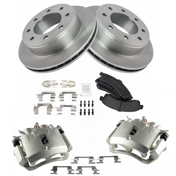 TRQ Rear Brake Pad & Rotor Kit Brake Caliper Brake Pads Brake Rotor Semi-Metallic Vented Fits Select 2003-2017 Chevrolet Express 2500 2005-2017 Express 3500 GMC Savana 2500 Savana 3500