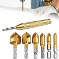 thumbnail image 1 of 6 Pack Hss 5 Hex Shank Countersink Countersink Bits With 5" Auto Center Punch Deburring Tools For Steel Wood Plastic, 1 of 5