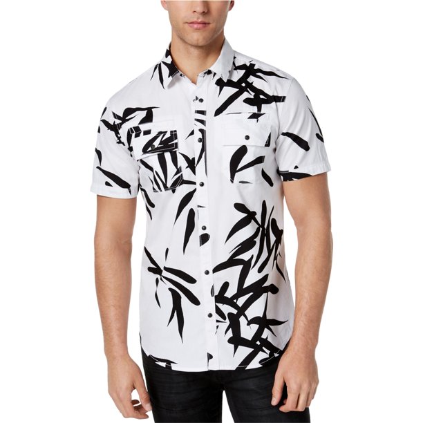 INC - Camisa con botones geométricos para hombre, color blanco, extragrande