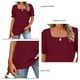 thumbnail image 4 of Blusa de mujer con cuello cuadrado y fruncido, manga corta abombada, Color puro, fibra de poliéster, Top para citas, rojo vino XL, 4 of 5