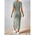 thumbnail image 5 of Women 2025 Summer Ribbed Short Sleeve Bodycon Maxi Dress Side Slit Knit Square Neck Long Sundress Green M, 5 of 8