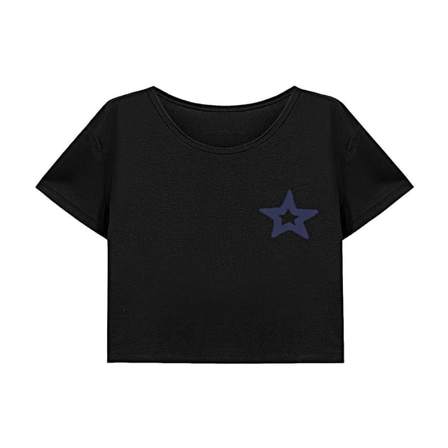Camiseta corta de verano para mujer, camiseta con cuello redondo para uso diario, trabajo de oficina L