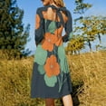 thumbnail image 5 of Nasturtiums on Navy-2 Flare Dress Square Neck Dress Elegant Female Fashion Printed Dress, 5 of 9