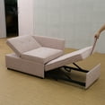 thumbnail image 5 of Aukfa 71" Convertible Chaise Futon Pull Out Sofa Chair Bed, Adjustable Backrest, 2 Pillows, Linen, Pink, 5 of 11