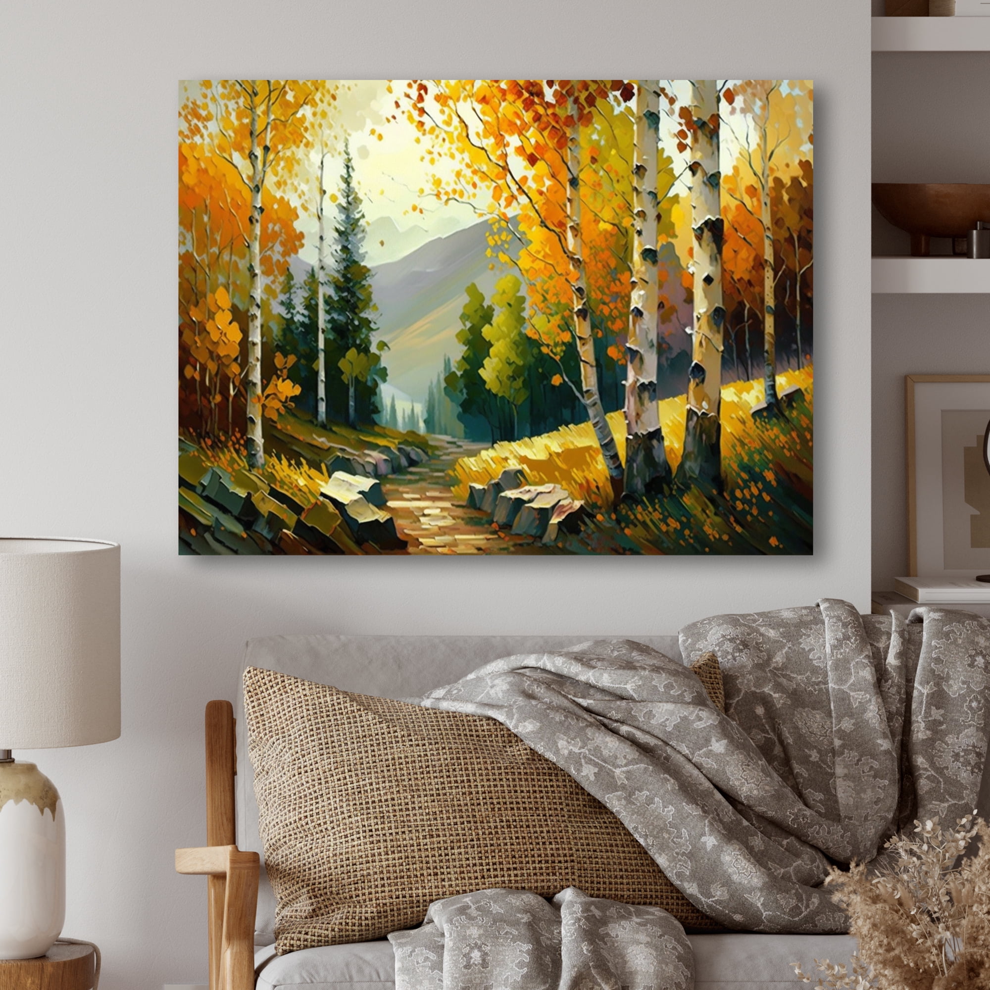 Designart Golden Birch Woods III Canvas Wall Art