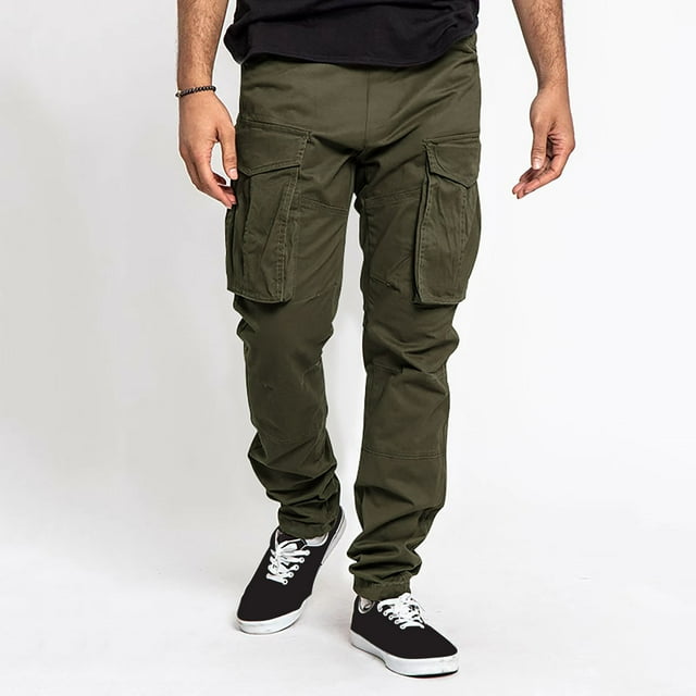 TIMIFIS Pantalon Cargo Homme Pantalon Extensible Pantalon Large Décontracté Poche Cargo Lacets Pantalon de Survêtement Décontracté Longueur Complète - Vert - Automne