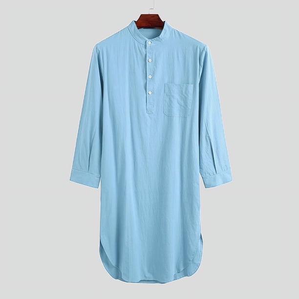 Camisón de moda de manga larga con botones y camisa estampada de color liso para hombre