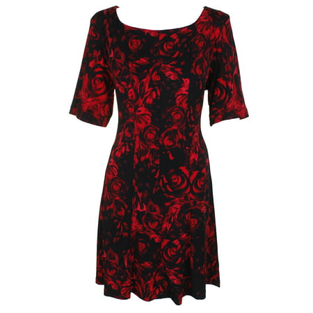Connected - Connected Petite Red Black Short-Sleeve Floral Printed Fit ...