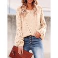 thumbnail image 5 of Women Fall Sweaters Crochet Long Sleeve Off the Shoulder Clothes Cute Crewneck Knit Pullover Tops Apricot M, 5 of 8