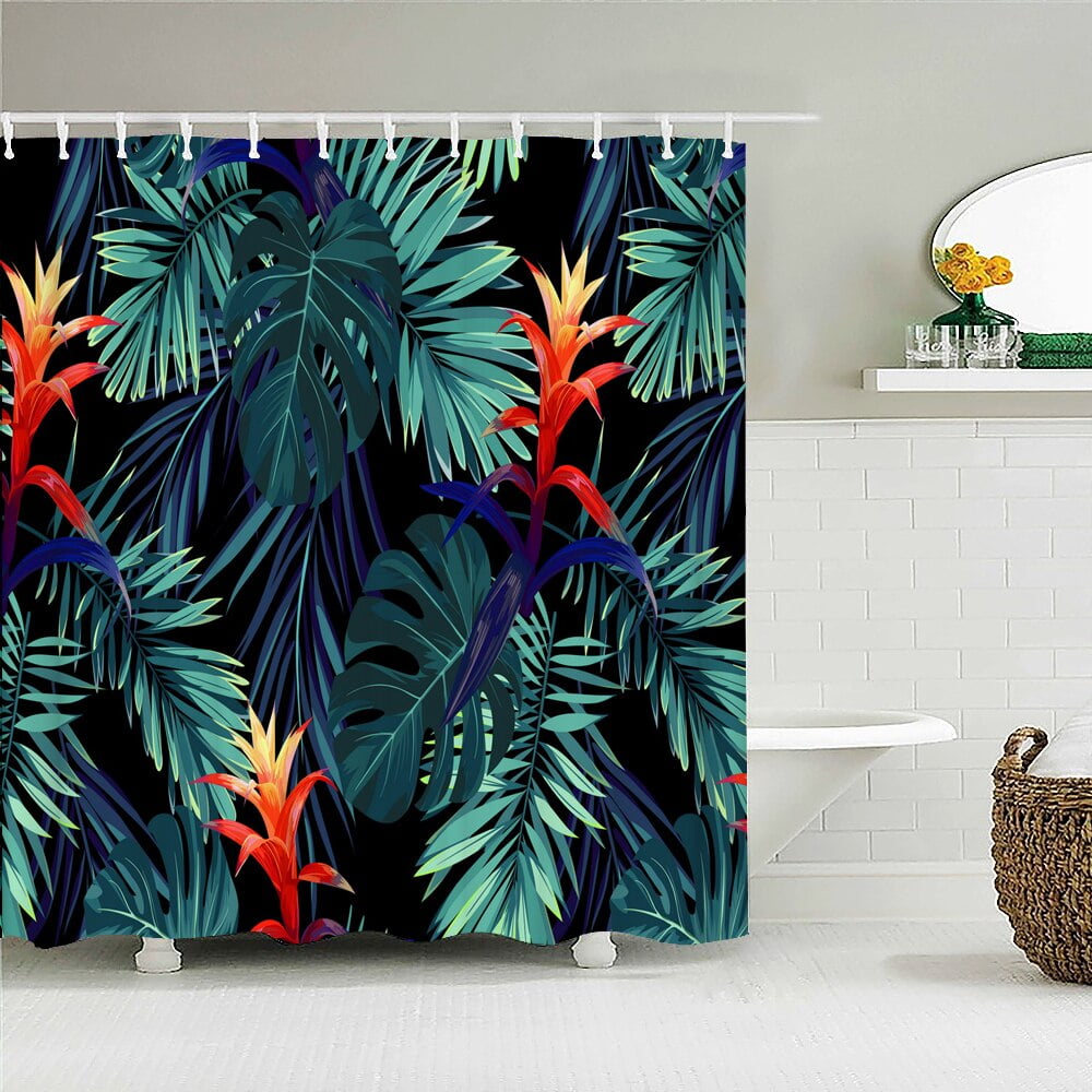 High QualityTropical Plant Flower Bird Fabric Shower Curtain Waterproof