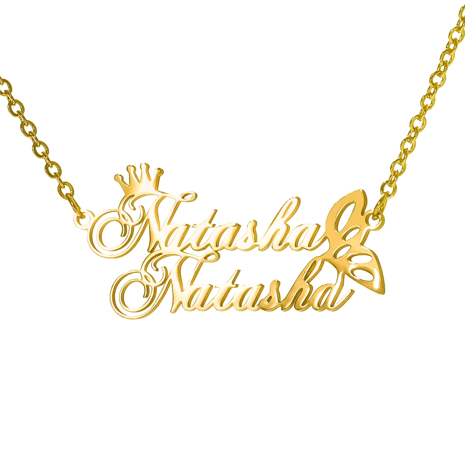 Name Custom Necklace 18K Gold Plated 2 Name Necklace Personalized Crown Heart Customized Pendant