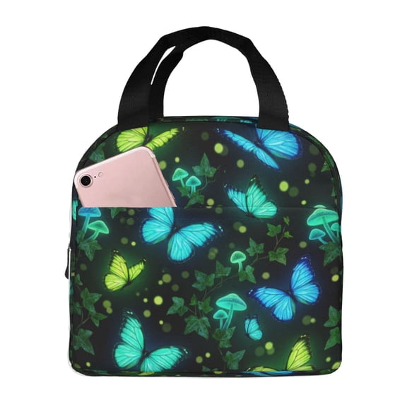 Butterfly Insulated Lunch Bag Reusable Leakproof Thermal Meal Prep Tote With Front Pocket For Women Men Work Office Picnic Beach Travel Daily Cooler Bag