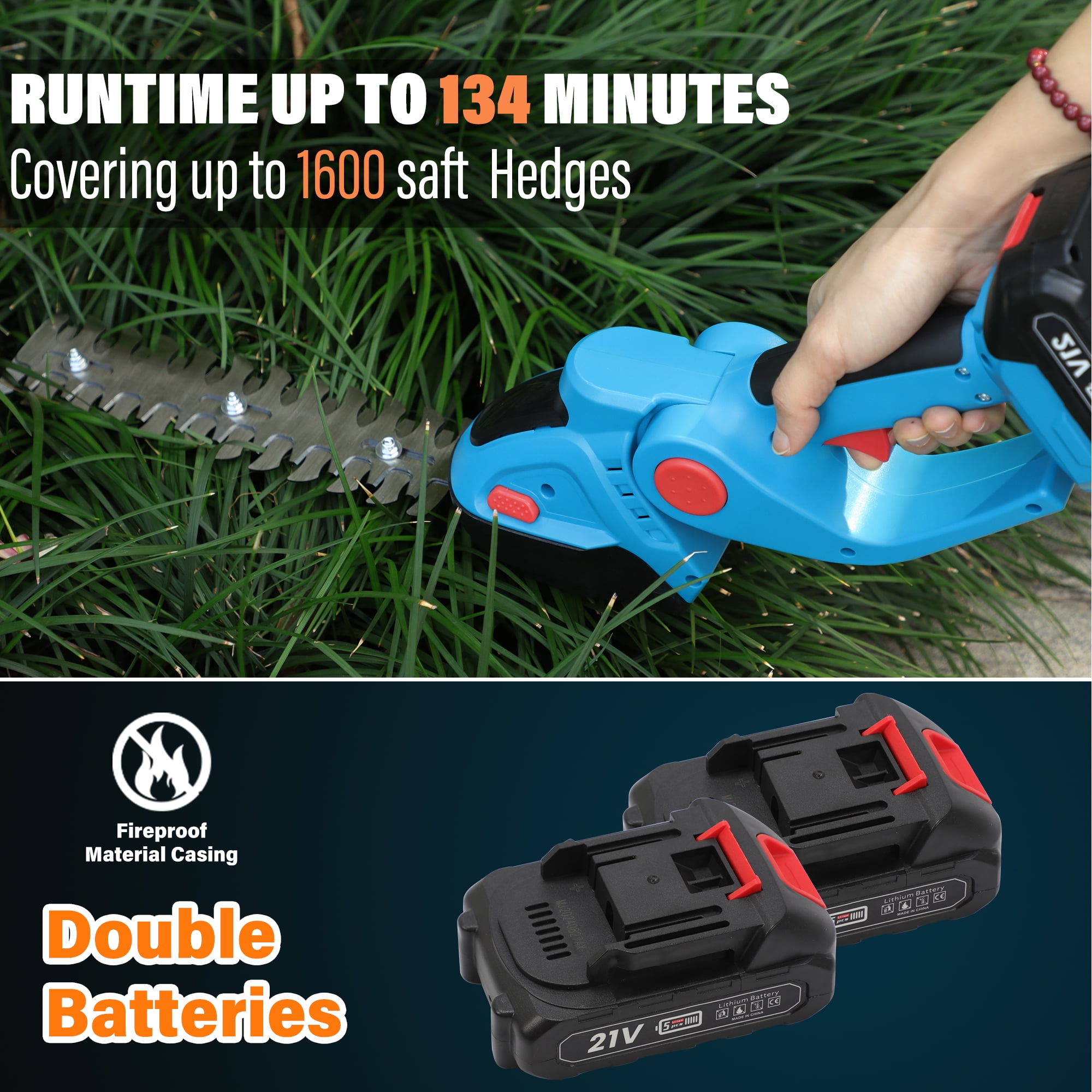 YouLoveIt Hedge Trimmer Cordless & Garden Shears Hedge Clippers Grass Cutter W/ Pruning Scissor 2 in 1 Handheld Hedge Trimmers Rechargeable
