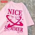 thumbnail image 5 of T-Shirts de Mode pour Femmes Été Amour Terre Gravité Orbite Imprimé Manches Courtes Col Rond Vêtements Décontractés JZ177-khaki TG, 5 of 5