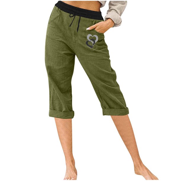Pantalones Elásticos de Cintura para Mujeres Capris de Salida Casual Sólido con Bolsillos, Capris de Mujer para el Verano