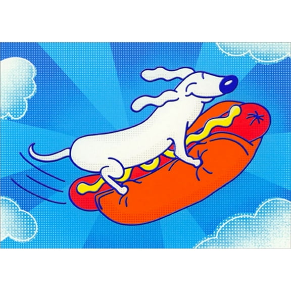 Avanti Press White Dog on Flying Hotdog Funny : Humorous Birthday Card