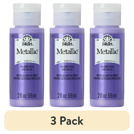 (3 pack) FolkArt Metallic Acrylic Craft Paint, Metallic Finish, Amethyst, 2 fl oz