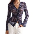 thumbnail image 1 of Camisas Abotonadas para Mujer, Estilo Boho, con Cuello en V, Larga, Fruncidas, de , Ajustadas, con Estampado Floral Azul S, 1 of 8