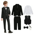 thumbnail image 2 of ZACPNCV Boy's Slim Fit Formal Suits 6 Piece Outfit for Ring Bearers Kids Dress Toddler Boy Tuxedo Homecoming Suits for Boys Black 13-14 Years, 2 of 9