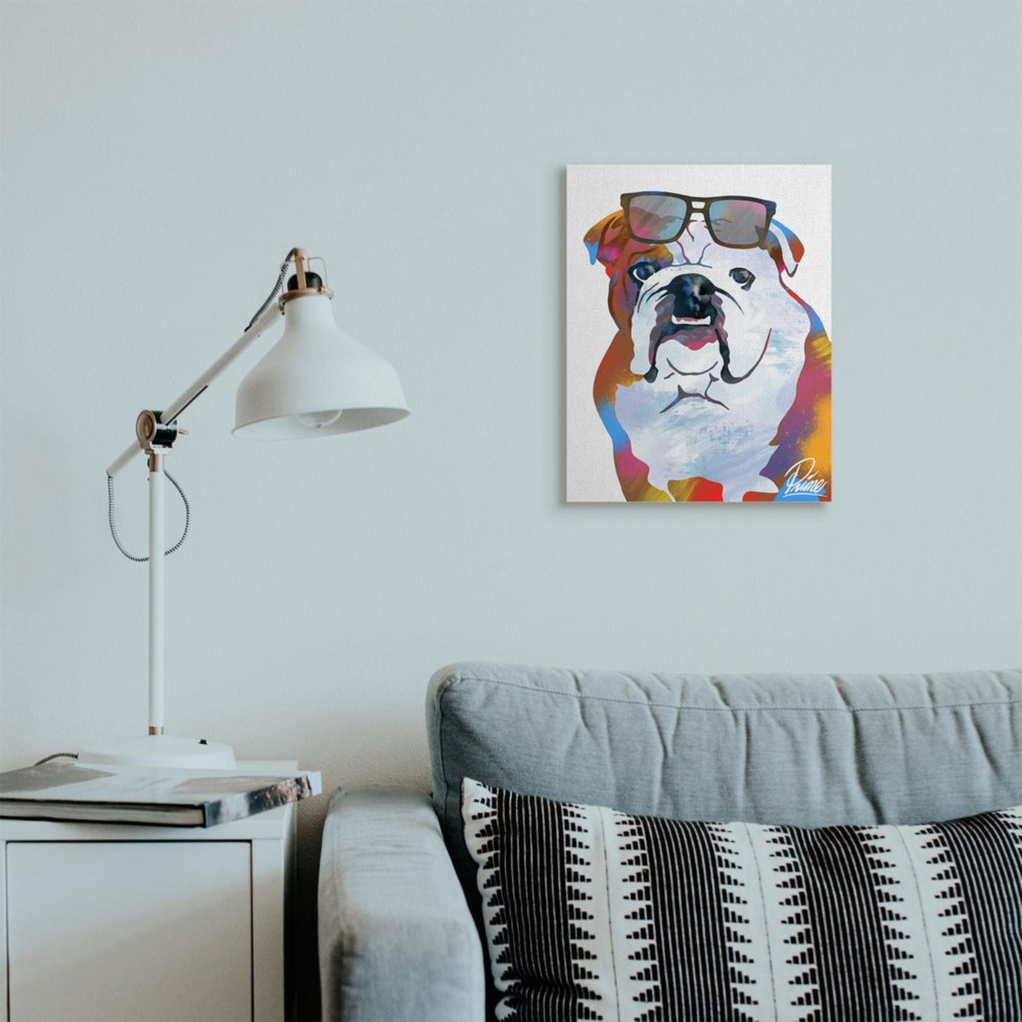 Stupell Industries Colorful American Bulldog Portrait Stylish Sunglasses Design by Marcus Prime, 16" x 20"