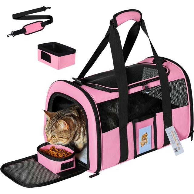 Transportín para gatos, transportador para perros, transportador para mascotas aprobado por aerolíneas para gatos,gatitos, transportadores para gatos pequeños y medianos de menos de 15 lb,rosa