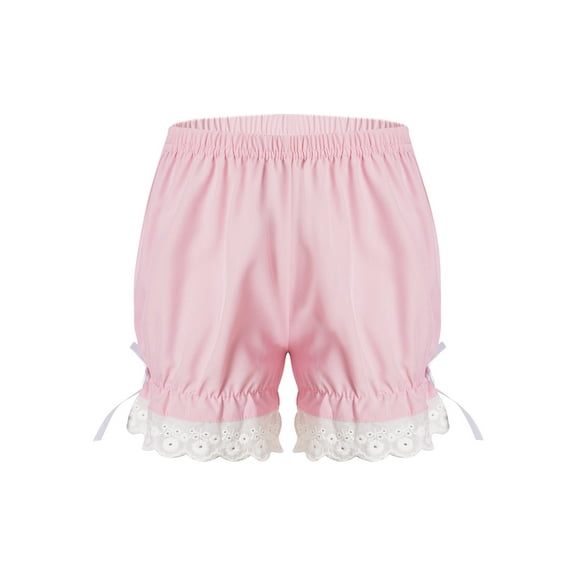 Eandarui Girls' Elastic Waist Safety Underskirt Ruffle Lace Pumpkin Pants Bottom Bloomer Shorts Pink 110