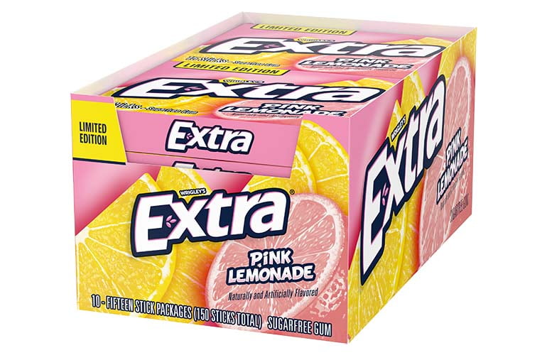 Extra Gum Pink Lemonade Sugarfree Chewing Gum, 15 pieces (Pack of 10