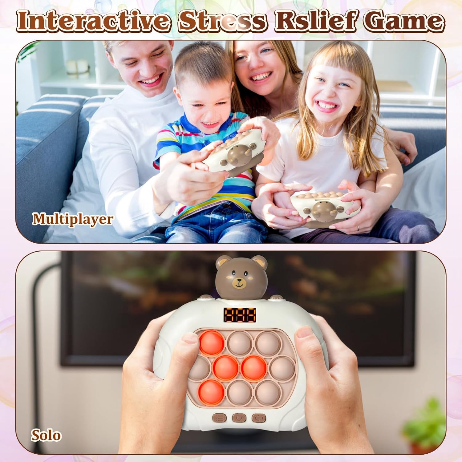 SinLaw Console De Jeu électronique Fast Push Bubbles - 6 Modes, Pop It Lumineux, Anti-stress, Mémoire, Score - Dès 3 Ans, Cadeau Pour Enfant Et Adulte