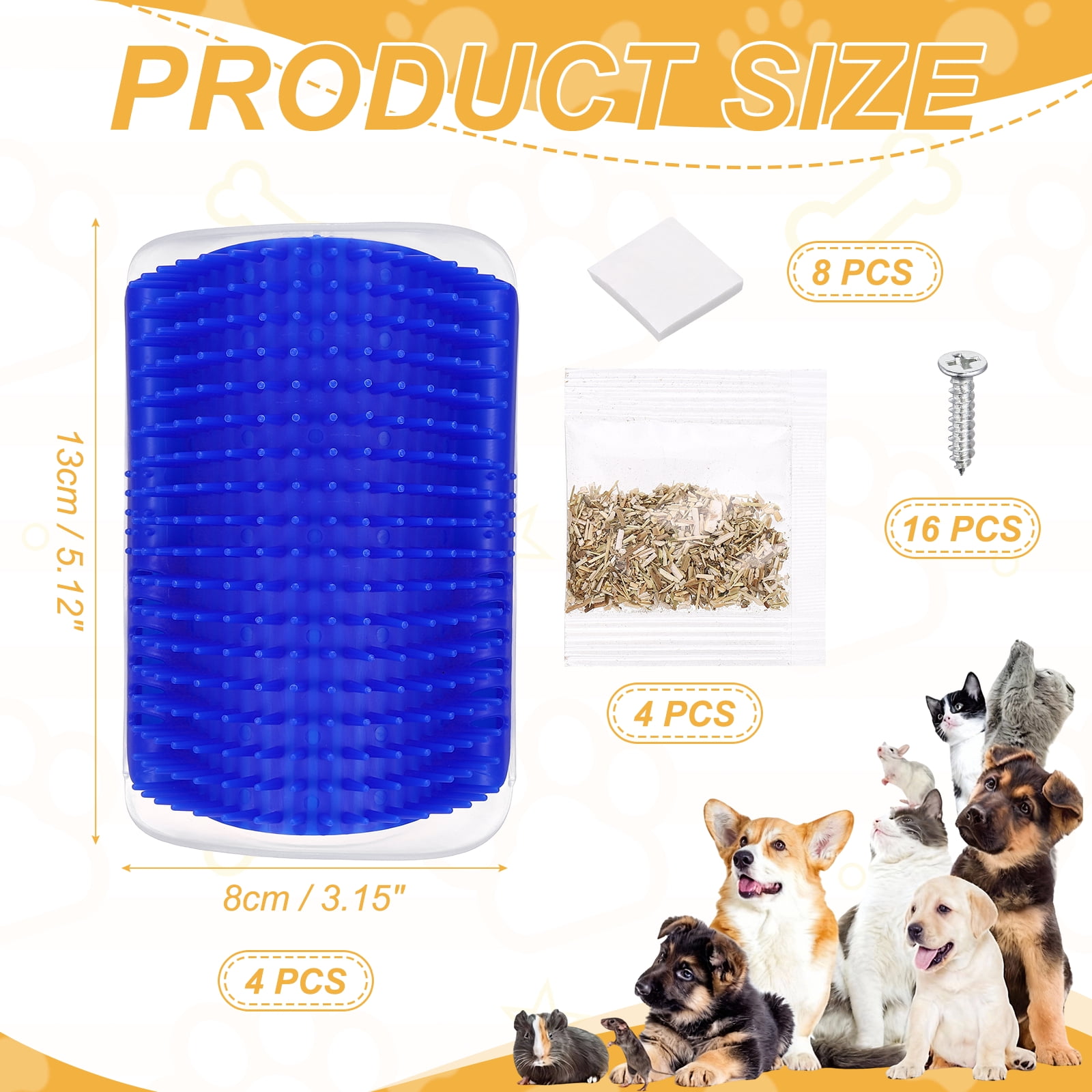 Uxcell Self Grooming Cat Brush, Cat Self Groomer Scratcher with Catnip Softer Cat Face Scratchers Wall Corner Groomer Massage Combs (4Pcs, S, Blue) for Long Short Fur Pets/Kittens/Puppies