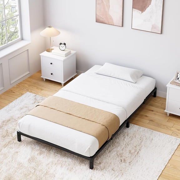8 Inch Twin Size Metal Bed Frame – Heavy Duty Platform Bed with Storage Space,Steel Support,No Box Spring Needed, Easy Assembly Mattress Foundation, Noise-Free,Black