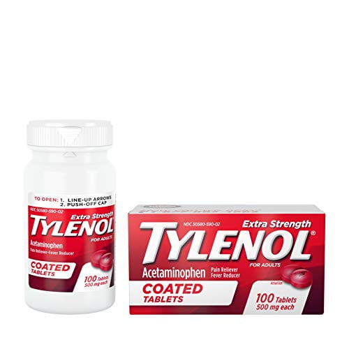 Tylenol Extra Strength Coated Tablets, Acetaminophen Adult Pain Relief & Fever Reducer, 100 ct