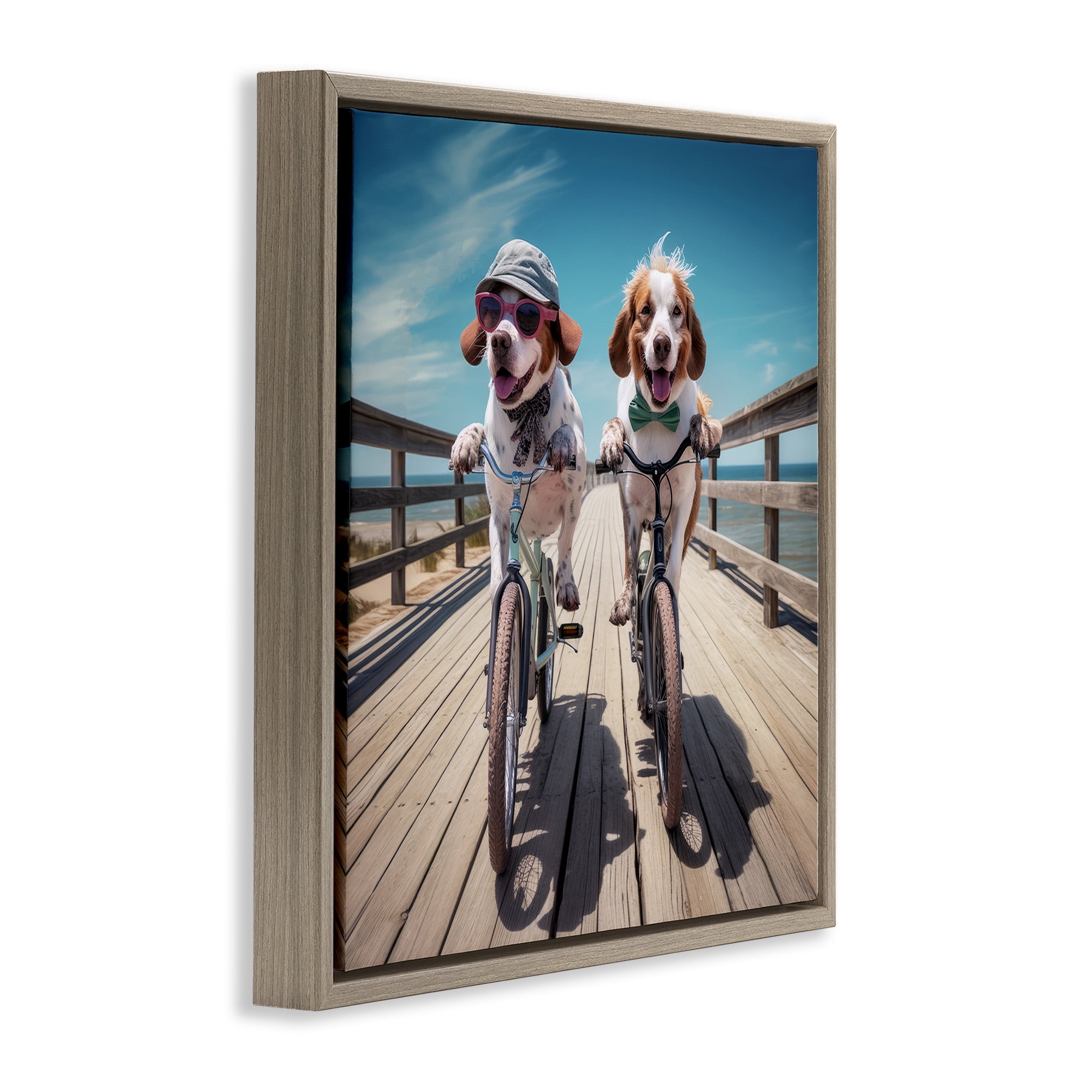 Stupell Industries Coastal Bicycle Dogs Animals & Insects Painting Brown Floater Framed Canvas Art Print Wall Art, 18 x 18