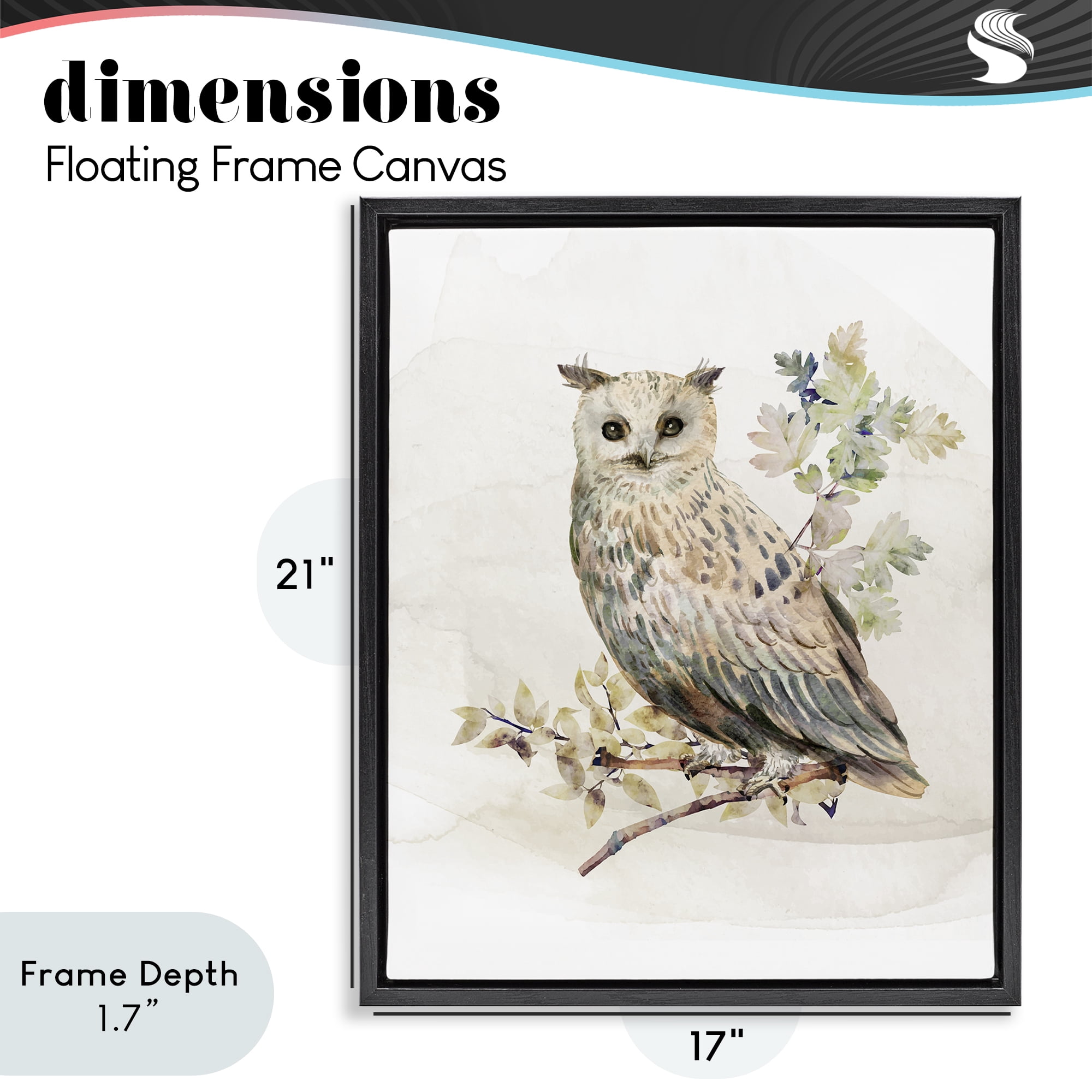 Stupell Industries Forest Owl with Foliage Black Framed Floater Canvas Wall Art, design by CAD Designs