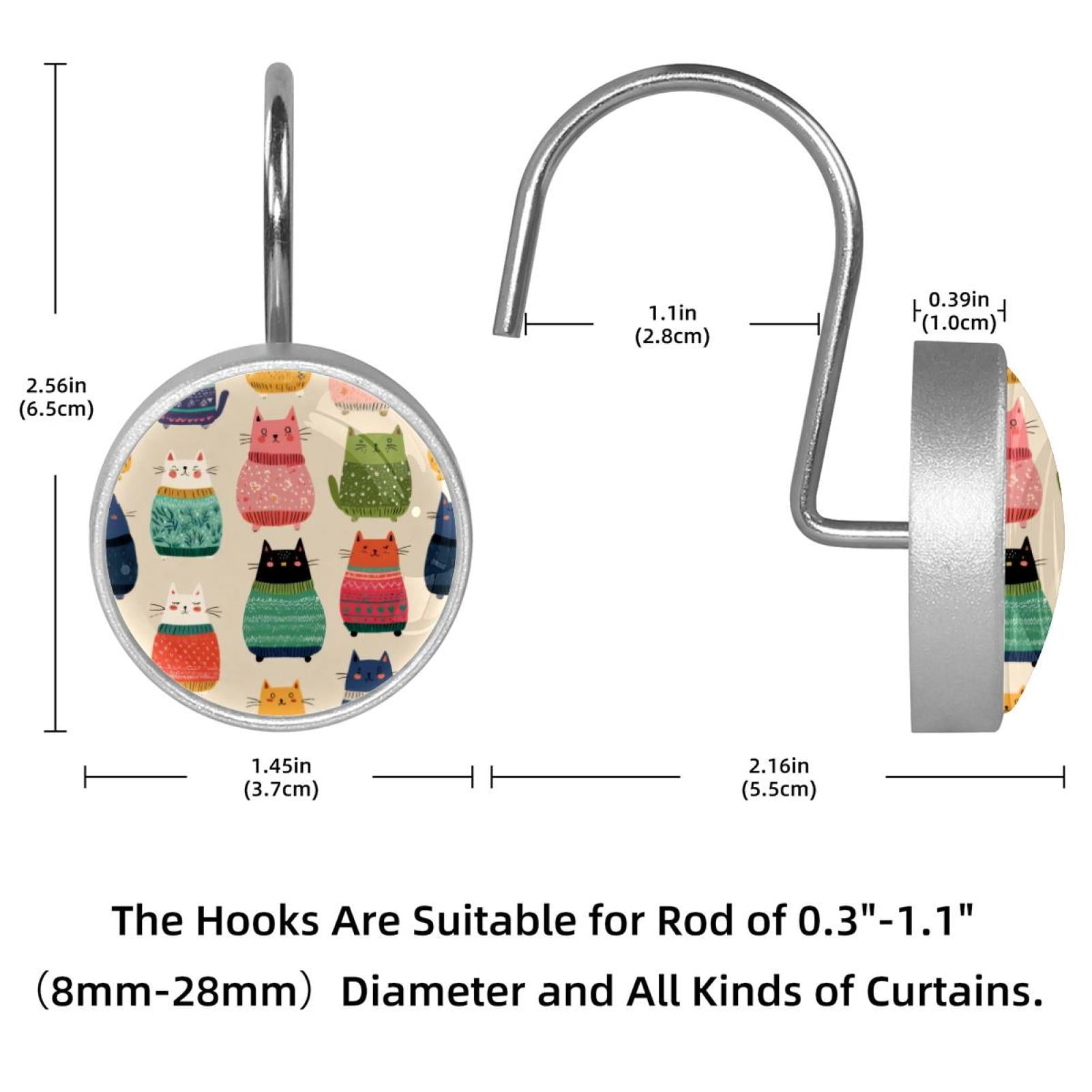 12pcs Decorative Shower Curtain Hooks, Rust Resistant Shower Rings for Bathroom Living Room,Rustproof Stainless Steel Rings for Shower Curtain and Liner Rods,Sweater Colorful Cat