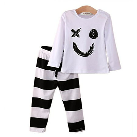 StylesILove Baby Boy Black and White Naughty Face Tee and Striped Pants (18-24 Months), Tag Size:100
