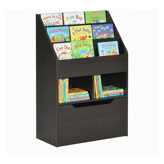 HHBEAUTY Kids Bookcase Multi-Shelf Rack Organizer with Storage Drawer for Books, Playroom, Brown