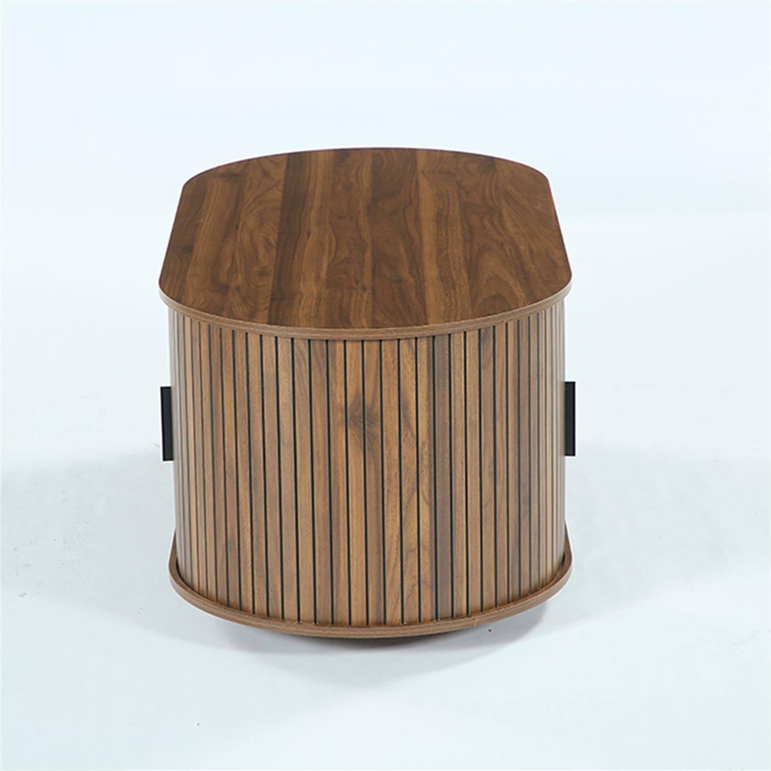 Demi Bonn 47" Coffee Table, Oval Center Table with Sliding Door for Home Living Room, Office, Brown