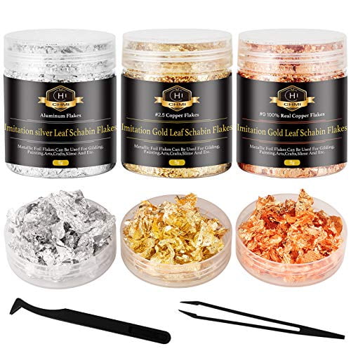 Gold Silver Copper Colours Metallic Foil Flakes for Nails Slime and Resin Jewelry Making Crafts Painting Arts and Home Decoration Canvall Gilding Flakes 60g 20g/Jar X 3 Bottles 