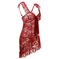 thumbnail image 5 of HAPIMO Plus Size Lingerie Bow Pajamas S-6XL Exotic Nightwear Nightgown Lace Mesh Sheer Lingerie Exquisite Sleepwear Mini Babydoll Dress Wine L, 5 of 8