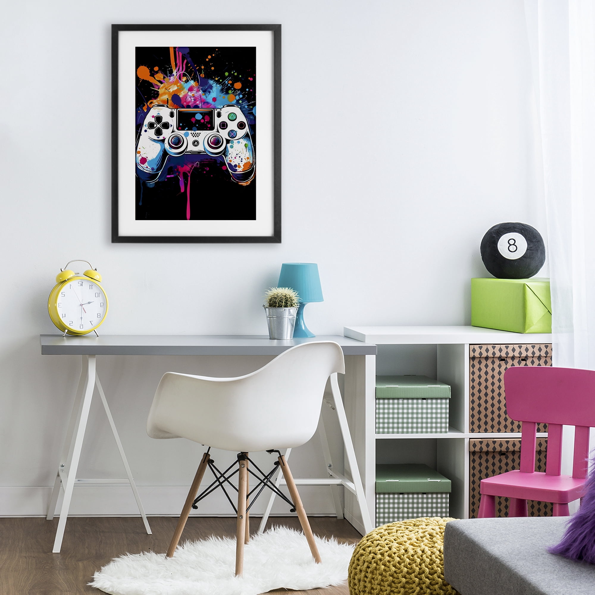 Stupell Industries Controller Contrast with Neon Splatter Black Framed Print Under Glass, design by Creative Studio