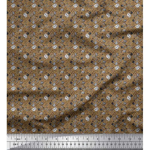 Soimoi Poly Georgette Fabric Compass,Scale & Calculator Education Theme Print Sewing Fabric Yard 42 Inch Wide