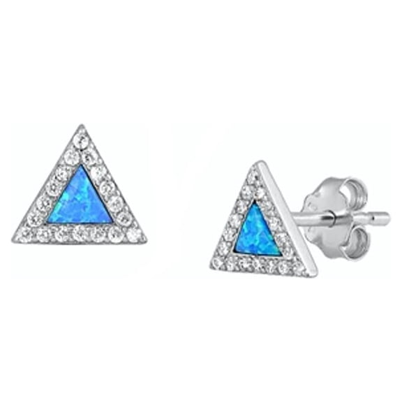 Sterling Silver Blue Simulated Opal Clear Cubic Zirconia Triangle Earrings 925 New Jewelry Female