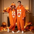thumbnail image 2 of Halloween Adult Onesie Pumpkin Halloween Pajamas Hooded Hooded Long Sleeve Loungewear Flannel Soft Plush One Piece Jumpsuits Fall Winter Cozy Party Wear, 2 of 5