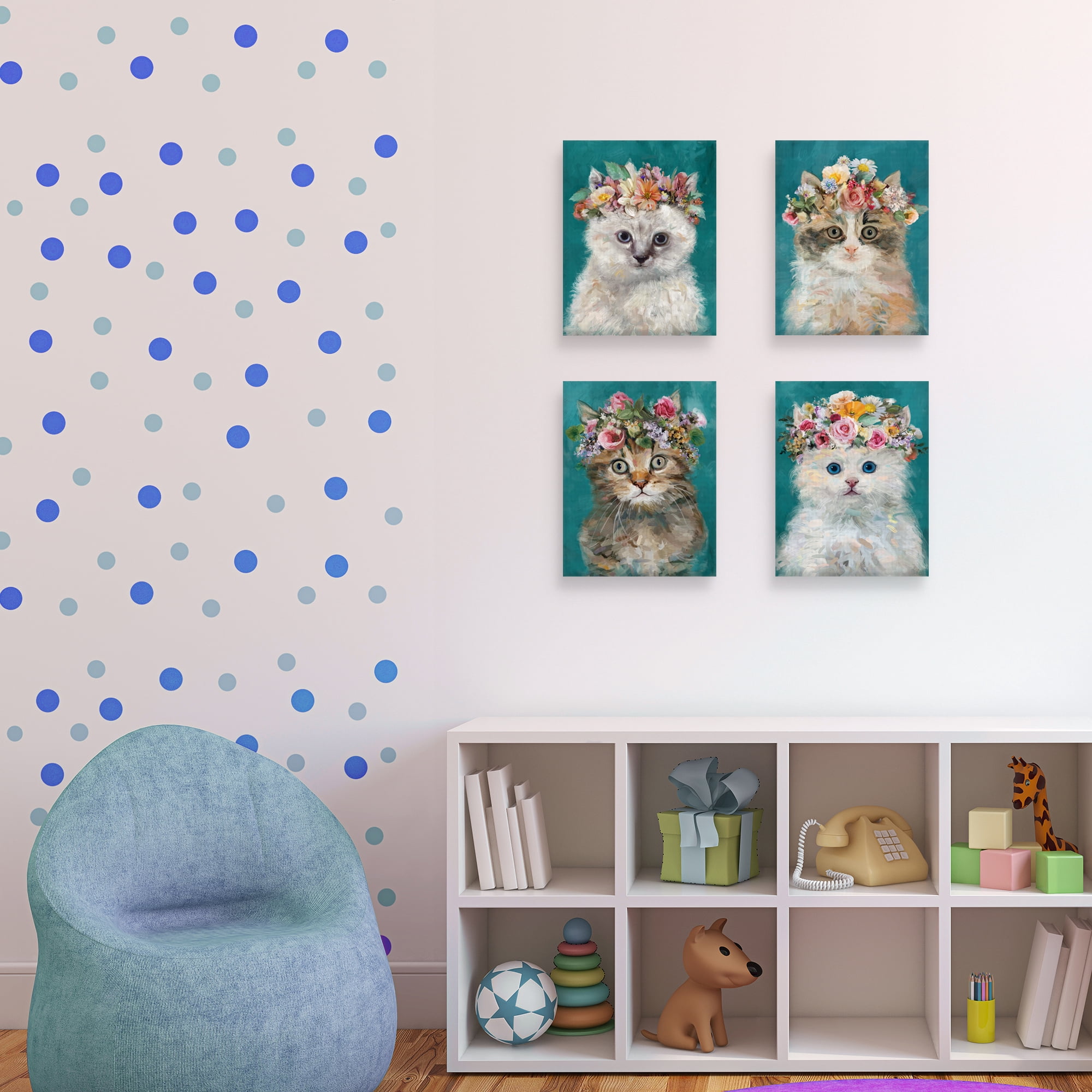 Flower Power Kitty I, II, III, & IV by Studio Arts Set of Canvas Art Prints