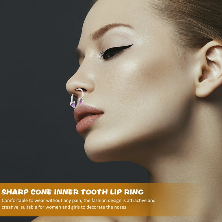 Nose Piercing Jewelry Horse Hoof Ring Colorful Opal Bone Cone Inner Tooth Lip Decorate Curved Rod Rings Nose rings Walmart