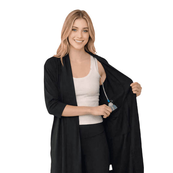 USBD Post Mastectomy Robe With Inside Drain Pockets Women Recovery Bathrobe (Black,Small)