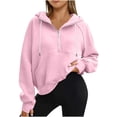 thumbnail image 2 of Jsaierl Half Zip Sweatshirts Cropped Hoodies Fleece Drawstring Sweatshirt Fall Winter Tops Solid Color Long Sleeve Pullovers with Pockets, 2 of 9